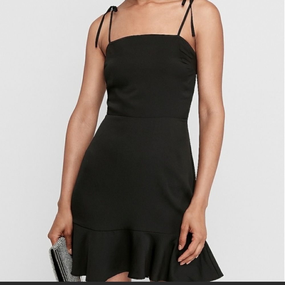 Express Tie Shoulder Ruffle Hem Fit & Flare Dress